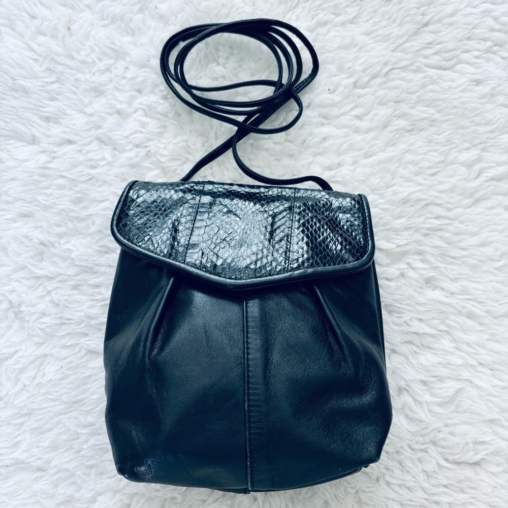 Vintage Genuine Snake skin Elegant Black Leather Women's Small Bag